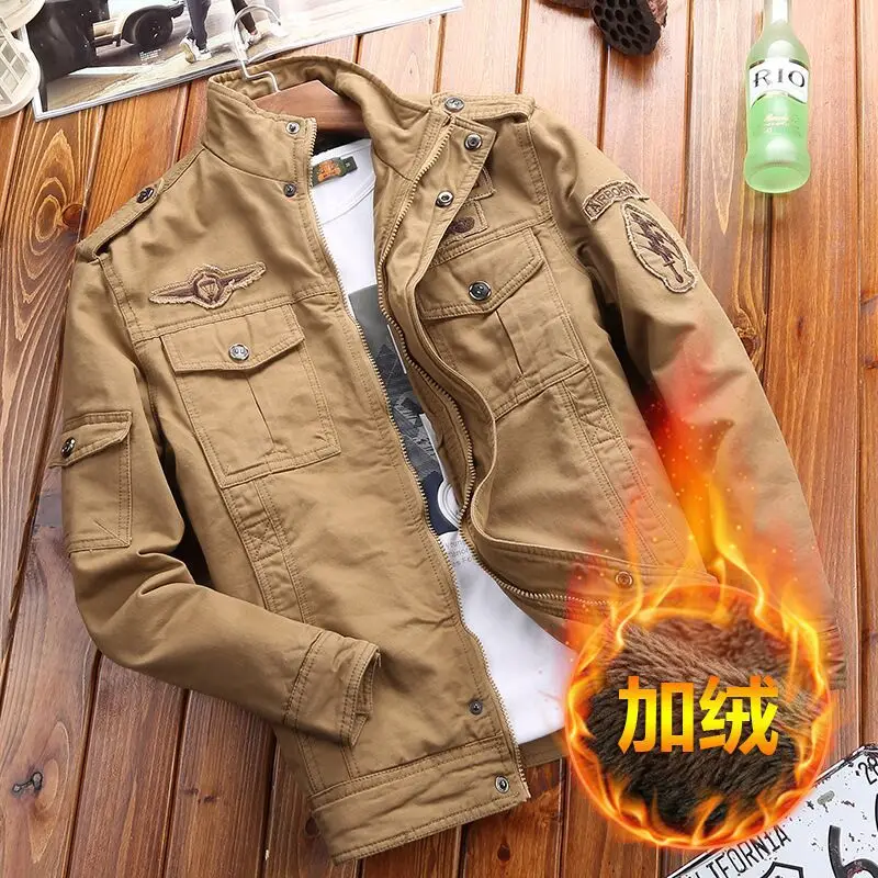 

New 2022 Casual Army Military Jacket Men Plus Size M-6XL Cotton Spring&Autumn&Winter Cargo Mens Jackets Thick Fleece Coat Khaki
