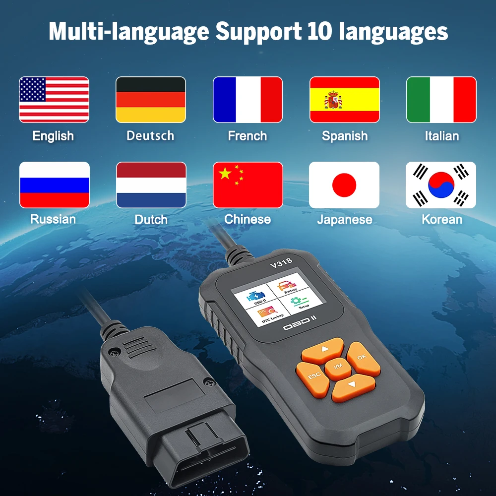 V318 OBD2 Car Diagnostic Scan Tool Automotive ODB2 Code Reader with Russian OBD 2 Scanner Auto Tools PK ELM 327 V 1.5 3