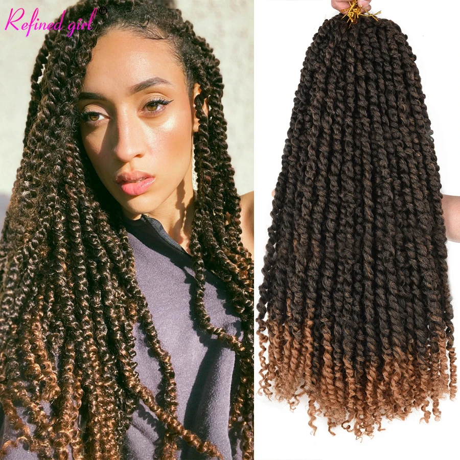 

Passion Twist Hair Black Brown Pre-twisted Bomb Twist Crochet Synthetic Braiding Hair Extensions For Black Woman 16 strands/pack