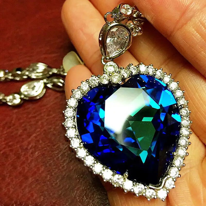 Titanic Heart Ocean Blue Cubic Zirconia Heart Crystal Necklace Pendant  Jewelry | eBay