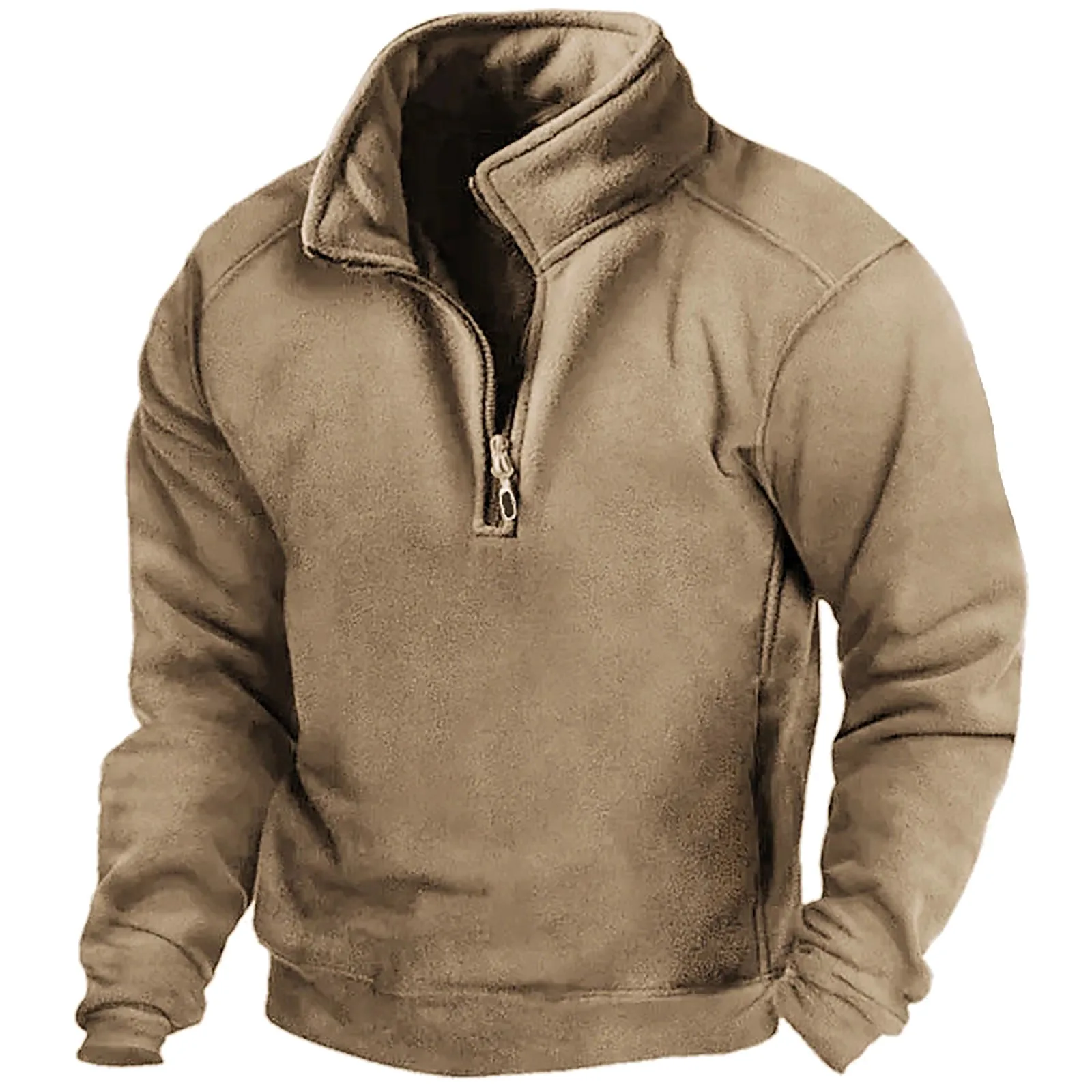 

Male Autumn And Winter Hooded Sweatshirt Solid Color Zipper Stand Warm Fleece Long Sleeve Top Casual Outdoor Hip Hop