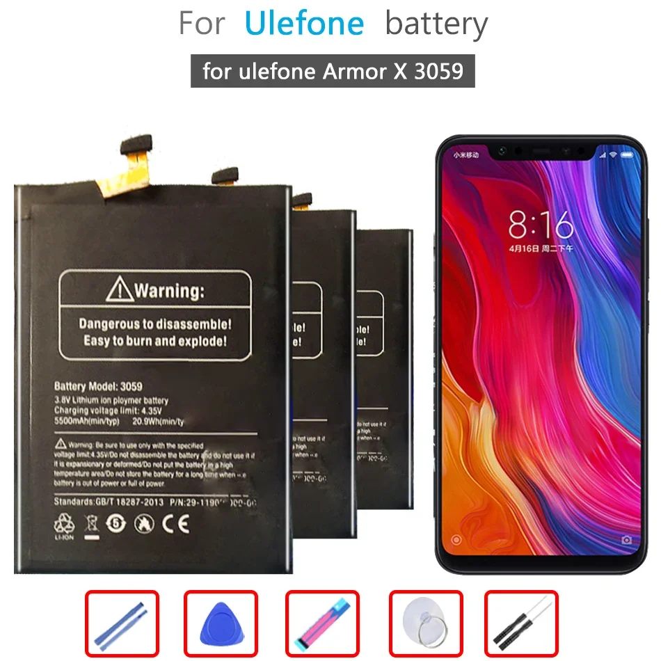 Аккумулятор 5500 мАч для Ulefone Armor X /X2 3059 ArmorX ArmorX2 мобильный телефон, литий-ионная батарея