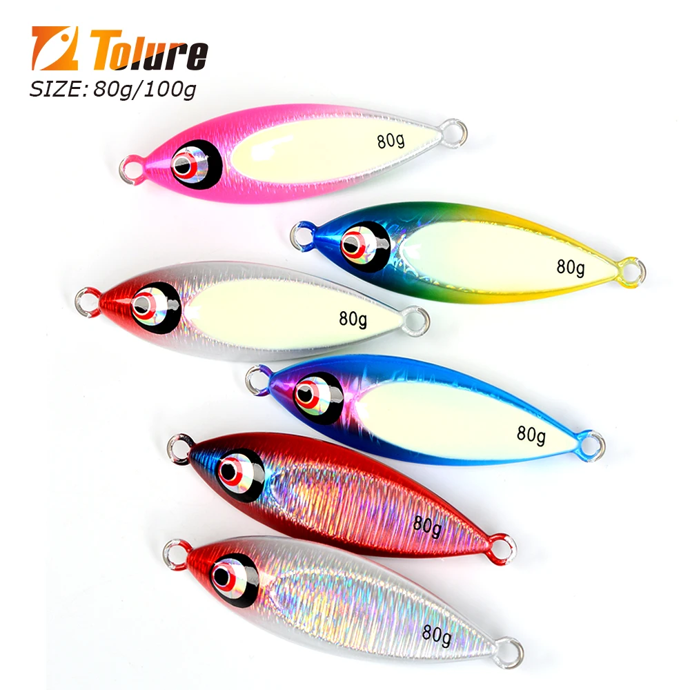 

TOLU New 80g 100g Hard Bait Slow Sinking Jigging Metal Fishing Lure Jig Flat Glow Artificial Bait Long Casting Tackle