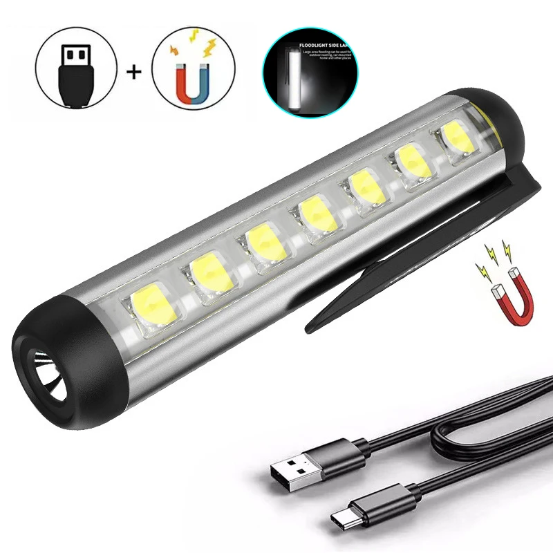 

Mini LED Flashlight With Clip USB Charging Work Light Ultra Bright Torch Lamp Outdoor Emergency Lighting Waterproof Camping Lamp