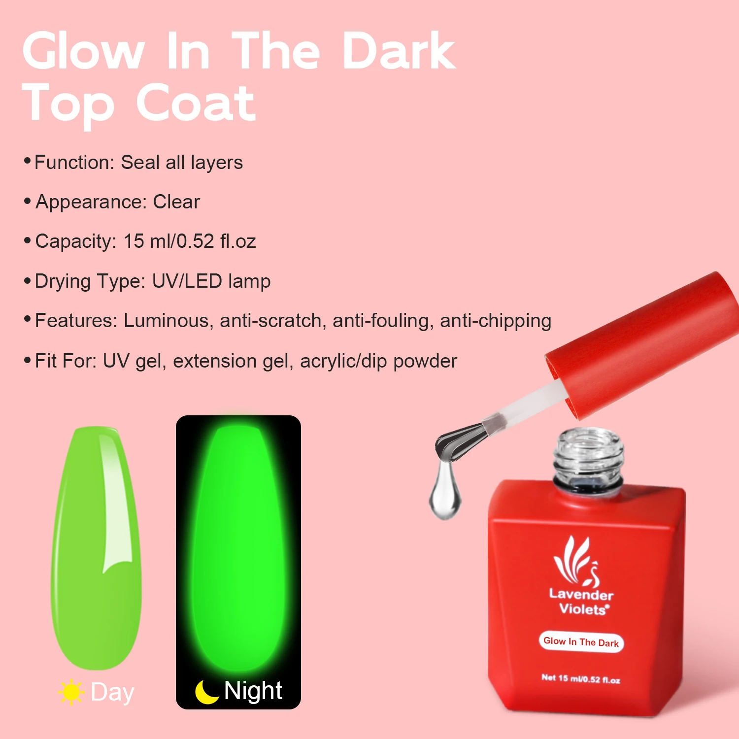 3pcs 15ml No Wipe Glossy Top & Matte Top Coat and Glow in the Dark Top Coat, Soak Off Gel Nail Polish for Nail Art Manicure 5
