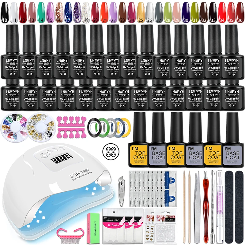 Manicure Set 8ML Gel Nail Polish Kit With LED Nail Lamp Semi Permanent UV Varnish Soak Off Gel Polish Nail Art Set Base Top Coat