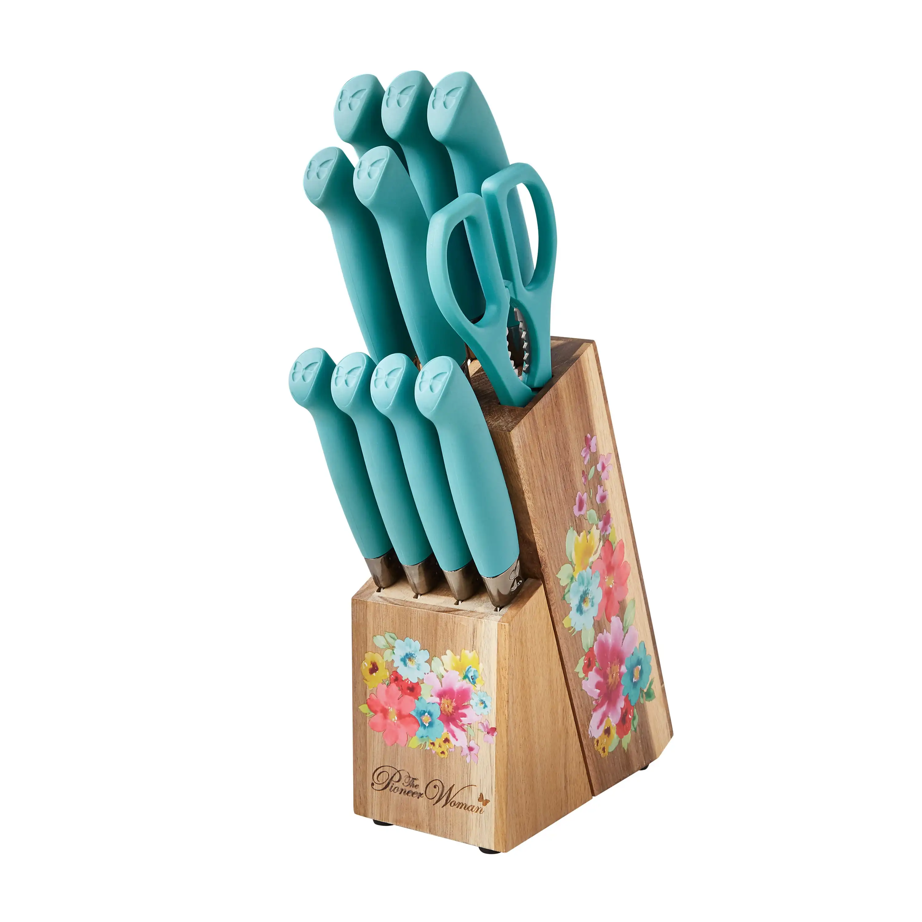 Pioneer Woman Turquoise Cutlery Set of 7 Knives, Sharpener