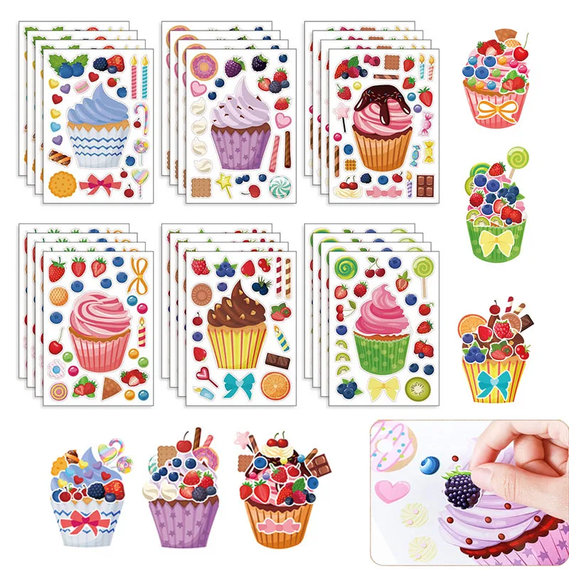 

Make A Cupcake Sticker Sheets for Kids Sweet Create Your Own Cupcake DIY Puzzle Stickers Children Birthday Gifts Party Decals