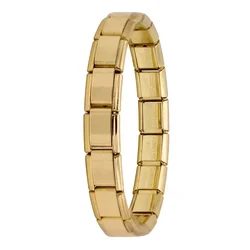 Elegant Women's Stainless Steel Italian Charm Bracelet, 9mm Wide, Fashionable Elastic Bangle - 17.5cm (Gold)