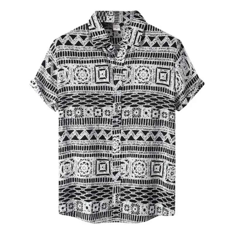 

Ethnic Style men's Shirt Leisure Beach Breathable Button Shirts Outdoor Street Fashion Short Sleeved men's Lapel Hawaiian Tops