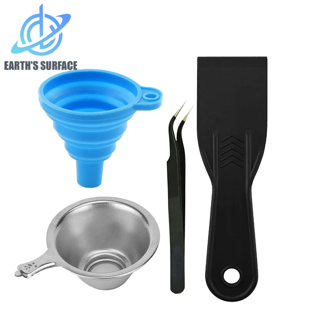 DB-3D Printer parts Silicon Funnel+Metal UV Resin Filter Cup+tweezers+SLA Resin Special Tool Shovel for Photon DLP Parts 3d printer dlp sla dedicated accessories 1pcssilicone mat 10pcs silicon funnel disposable mat resin special tool shovel