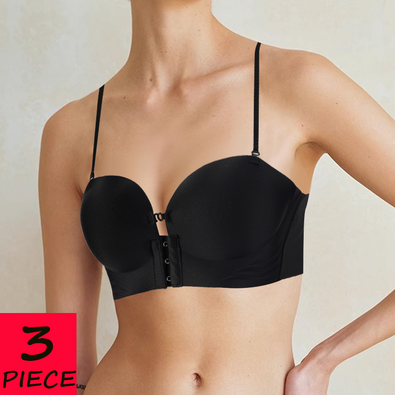 3PCS/SET Women's Front Buckle Sexy Push Up Bra Underwear Thick Sponge Anti-Slip Gathered Bras Breathable Bralette Lingerie