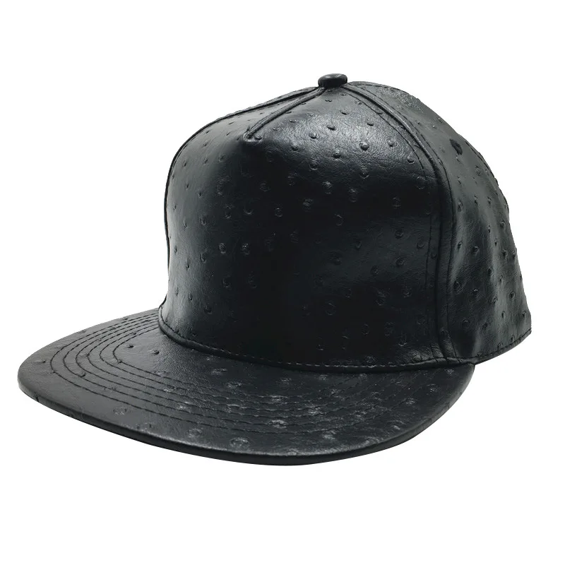 Men Women hip-hop Cap Street Versatile Black Leather flat-brimmed