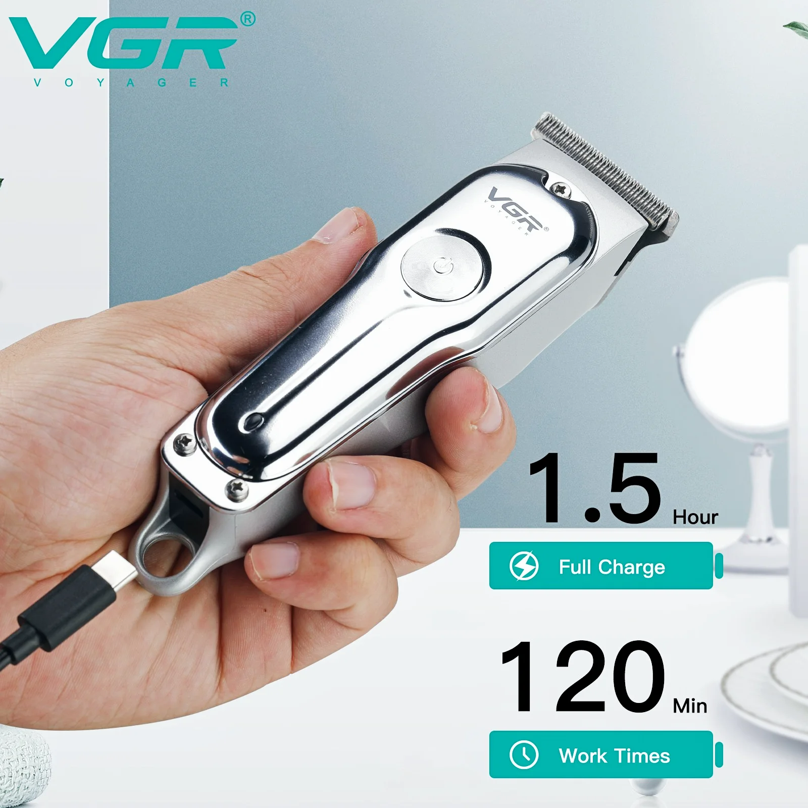 Hair Clipper Electric VGR Hair Cutting Machine Professional Haircut Mini Barber Rechargeable Trimmer for Men V-071