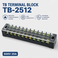 1PCS TB2512 Dual Row Thick Copper Screw Terminal Block Flame Retardant Grounding Strip Wire Connector Durable 600V 25A 1