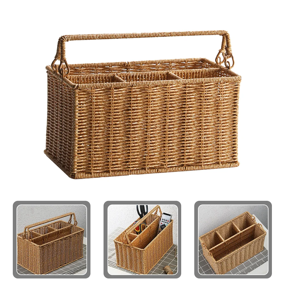 

Tool Basket Imitation Rattan Woven Storage Home Decor Finishing Desktop Sundries Organizer Wrought Iron Bins