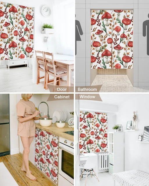 버섯 베리 잎 일본식 문 커튼으로 집에 우아함과 일본 미학을 더하세요.