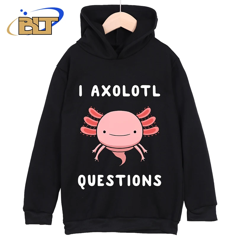 

I Axolotl Questions Cute Kawaii Drawing Funny Saying Kids Hoodie Fleece Sports Top for Boys and Girls