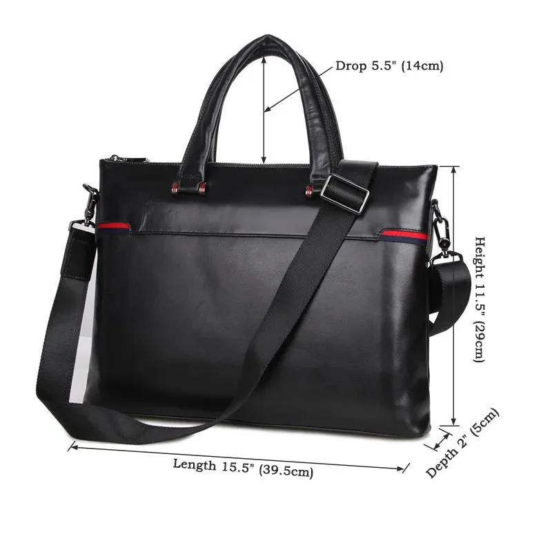 Genuine Leather Men's Briefcase 14 Inch Laptop Bag Business Large Capacity Shoulder Crossbody Bag