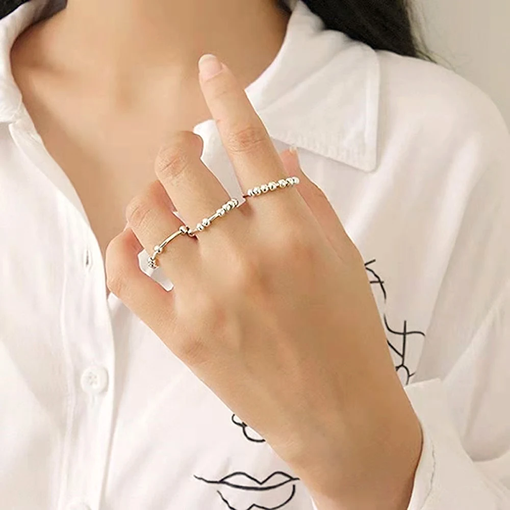 Silver Ring Silver Rings Daifuni 925 Sterling Silver Anti Anxiety Beads Rings For Women Girl Vintage Fidget Spinner Band Stacking Ring Jewelry Gift
