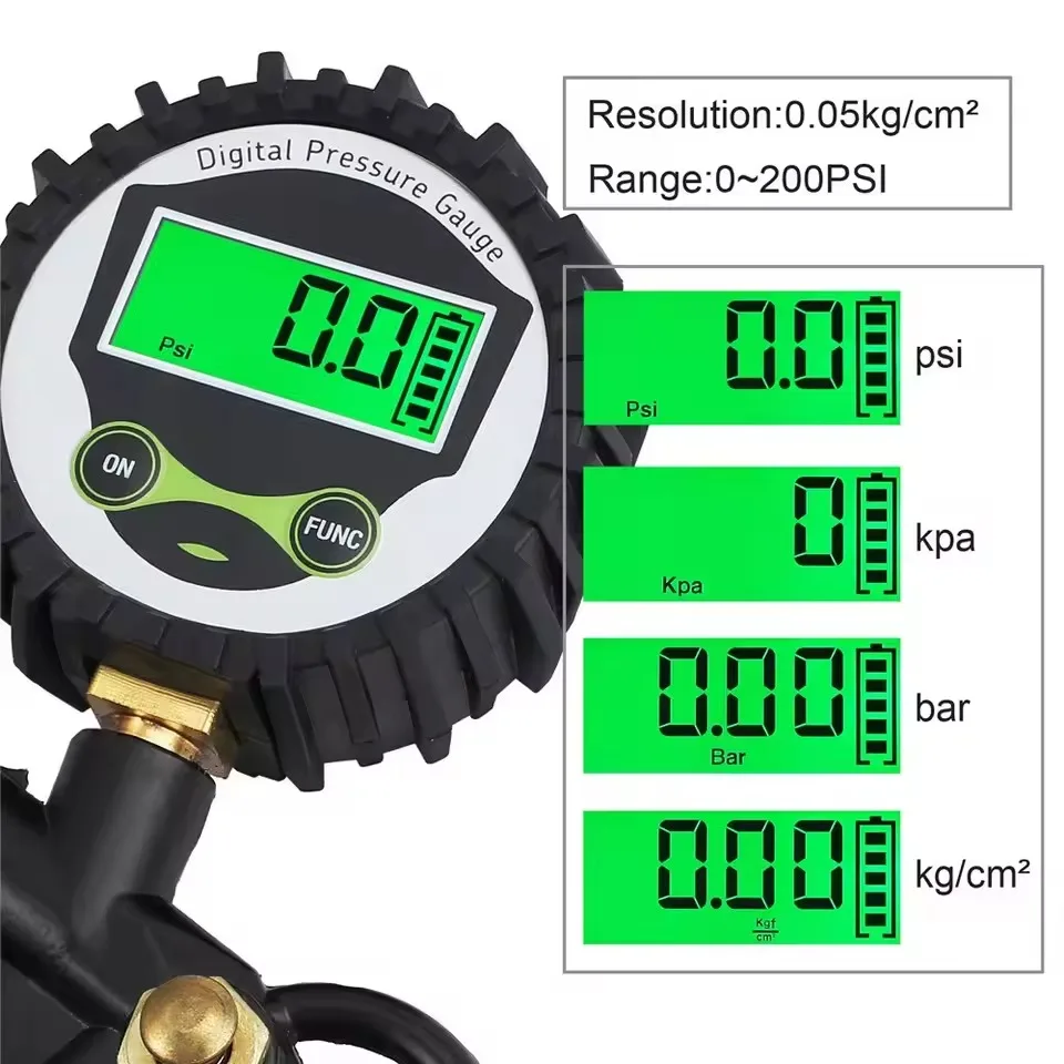 Black Zinc Alloy Tire Inflator Gauge for Cars Motorcycles