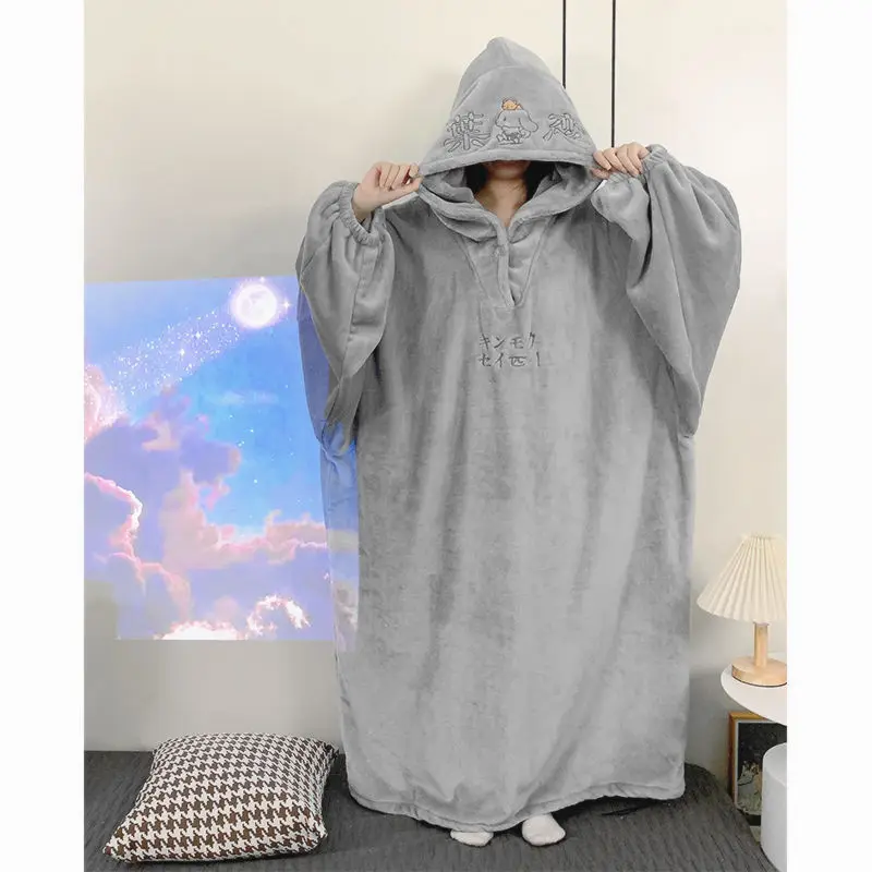 

Sanrio Cinnamoroll Hooded Nightgown Boys and Girls Autumn Pajamas Autumn and Winter Plus Size Thickened Homewear Couple Loose