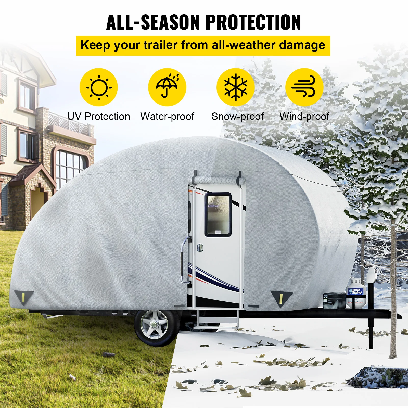 VEVOR Teardrop Anhänger Abdeckung Fit 8' - 20' Anhänger Upgraded Non-Woven 4 Lagen Camper UV-Beweis Wasserdicht Travel Trailer Cover