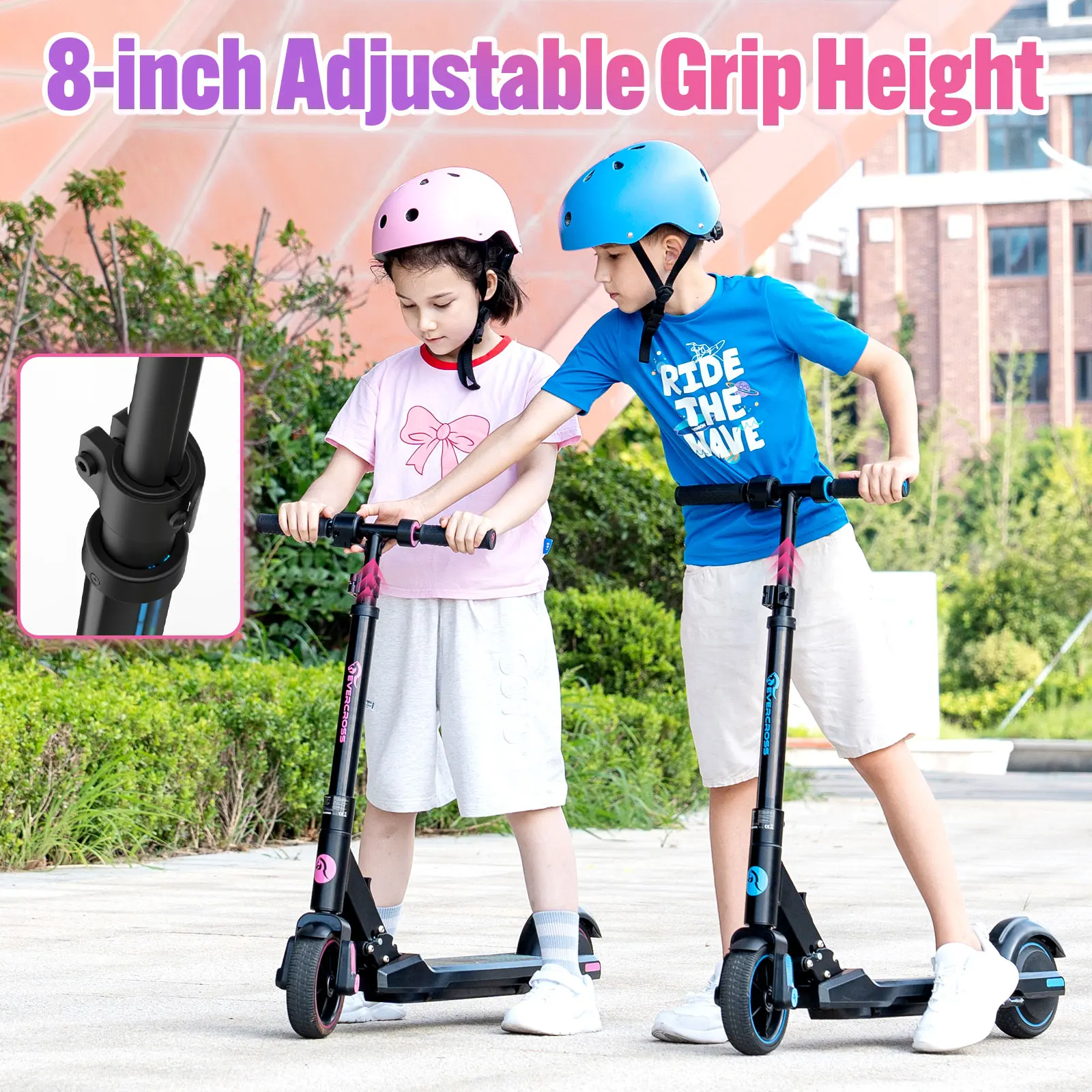 Electric Scooter EVERCROSS Electric Scooter Kids Foldable Scooter for Kids Ages 6-12 9.3 MPH & 5 Miles LED Display Colorful LED Lights UL