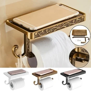 Fashion Bathroom Space Aluminium Cell Phone Roll Paper Shelf European Retro Carved Cell Phone Toilet Paper Shelf Home Decors