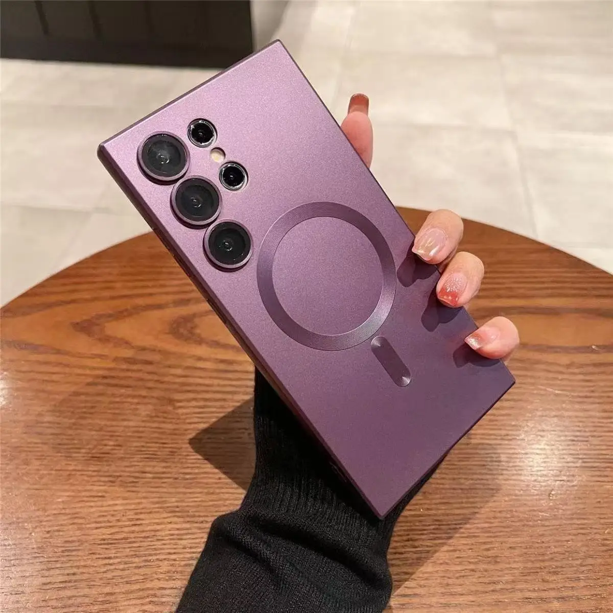 Premium Black Magnetic Wireless Charging Case with Soft Back Cover