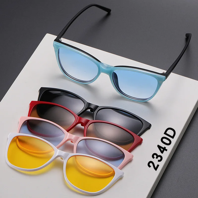 

Sunglasses 6 In 1 Cat Eye Women Myopia Polarized Magnetic Clip On Glasses Optical Prescription Eyeglass Frames