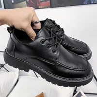 Versatile Men's Casual Shoes Autumn Winter British Style Leather Work Shoes Thick Sole Wear-Resistant Trendy Loafers