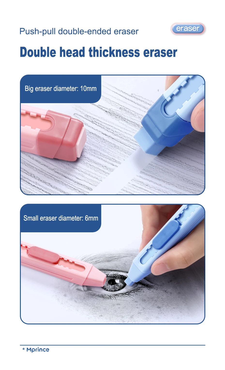 Deli Erasers Pen Retractable Press Pencil Rubber Correction Supplies School Stationery Erasers for Kids Soft Art Eraser Pen cute