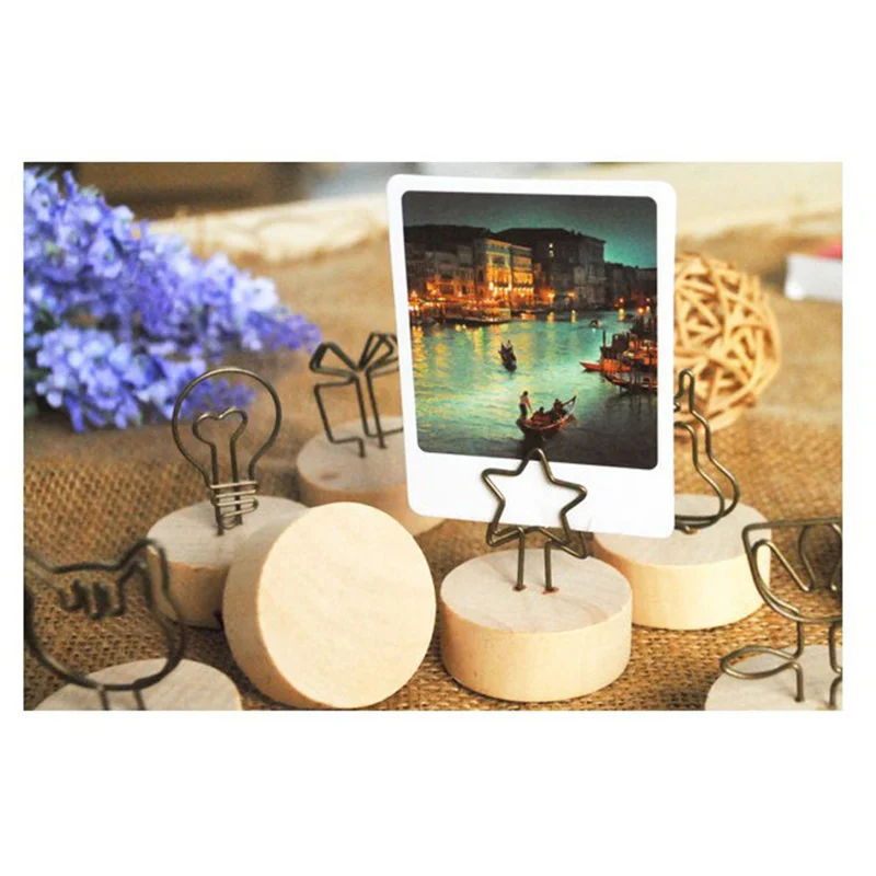 1/3/10pcs Creative Round Wooden Note Picture Frame Clip Wedding Photo Holder Place Card Holder
