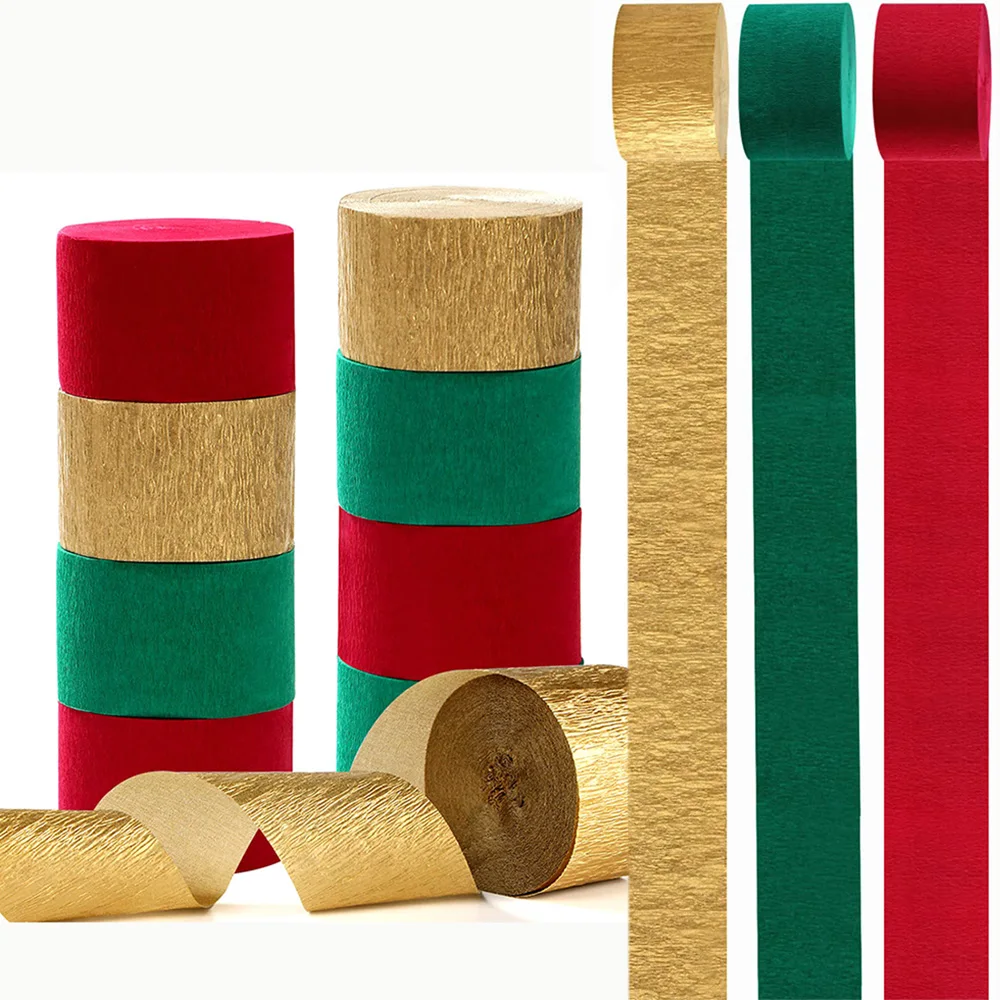 

3 Rolls Red Green Gold Party Decor Christmas Streamers New Year Winter Decor Crepe Tissue Paper Streamer Wedding Birthday Shower