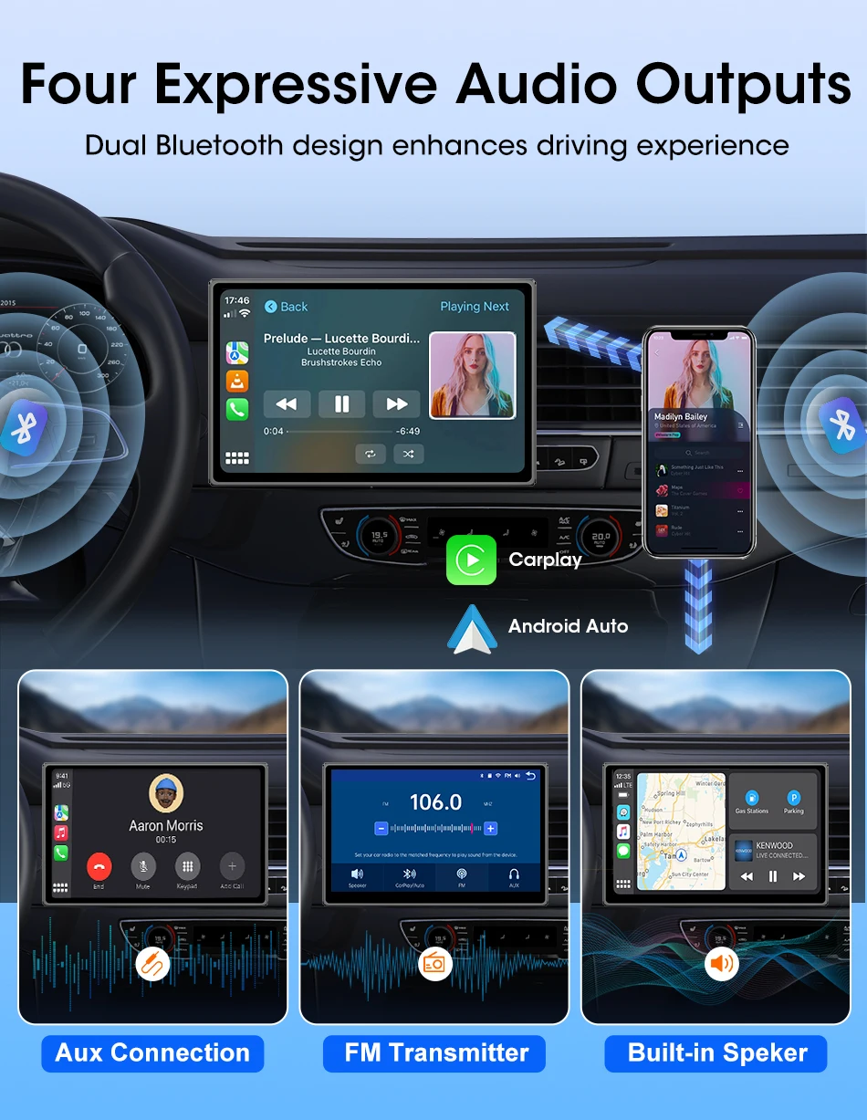 7/8/9 بوصة دعم التوجيه والصورة راديو مرآة السيارة اللاسلكي Carplay أندرويد السيارات الوسائط المتعددة مشغل فيديو شاشة عالمية