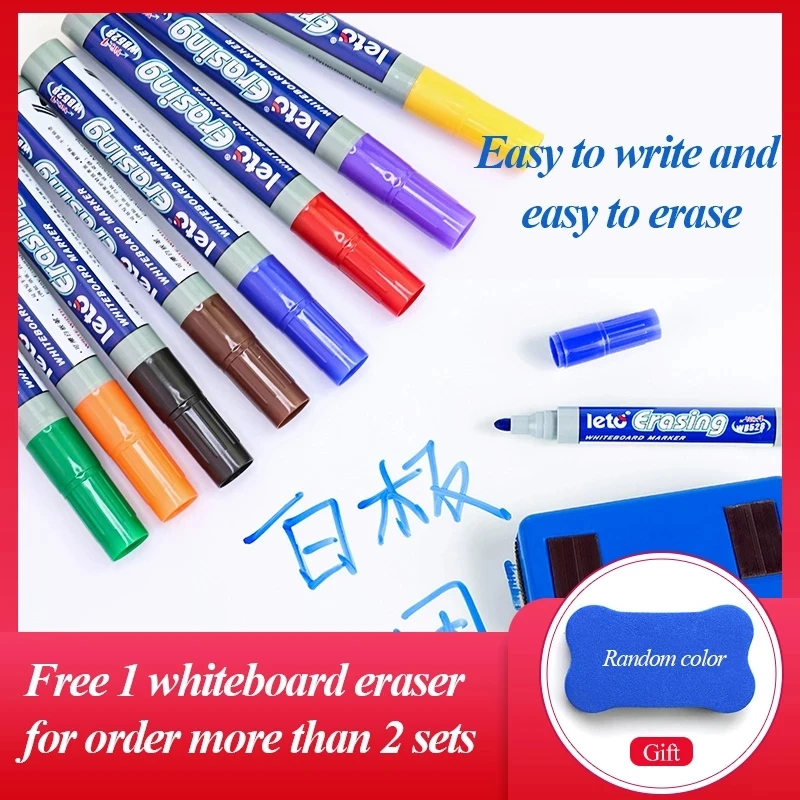 

Leto 8/12 Colors Whiteboard Marker Pen Oily Waterproof Black Pen Permanent Quick Drying for Office Supplies School Stationery