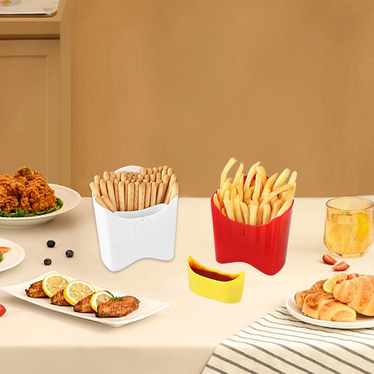 Popular Plastic French Fry Box reusable Removable French Fries Holder Food-Grade Storage Containers Square Snack Holder Camping 3
