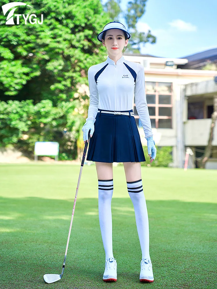 

2024 Women's Golf Top Long Sleeve T-shirt Quick-dry Sunscreen Summer Shirt Standing Collar Front Zip Soprt Polo Tennis Wear