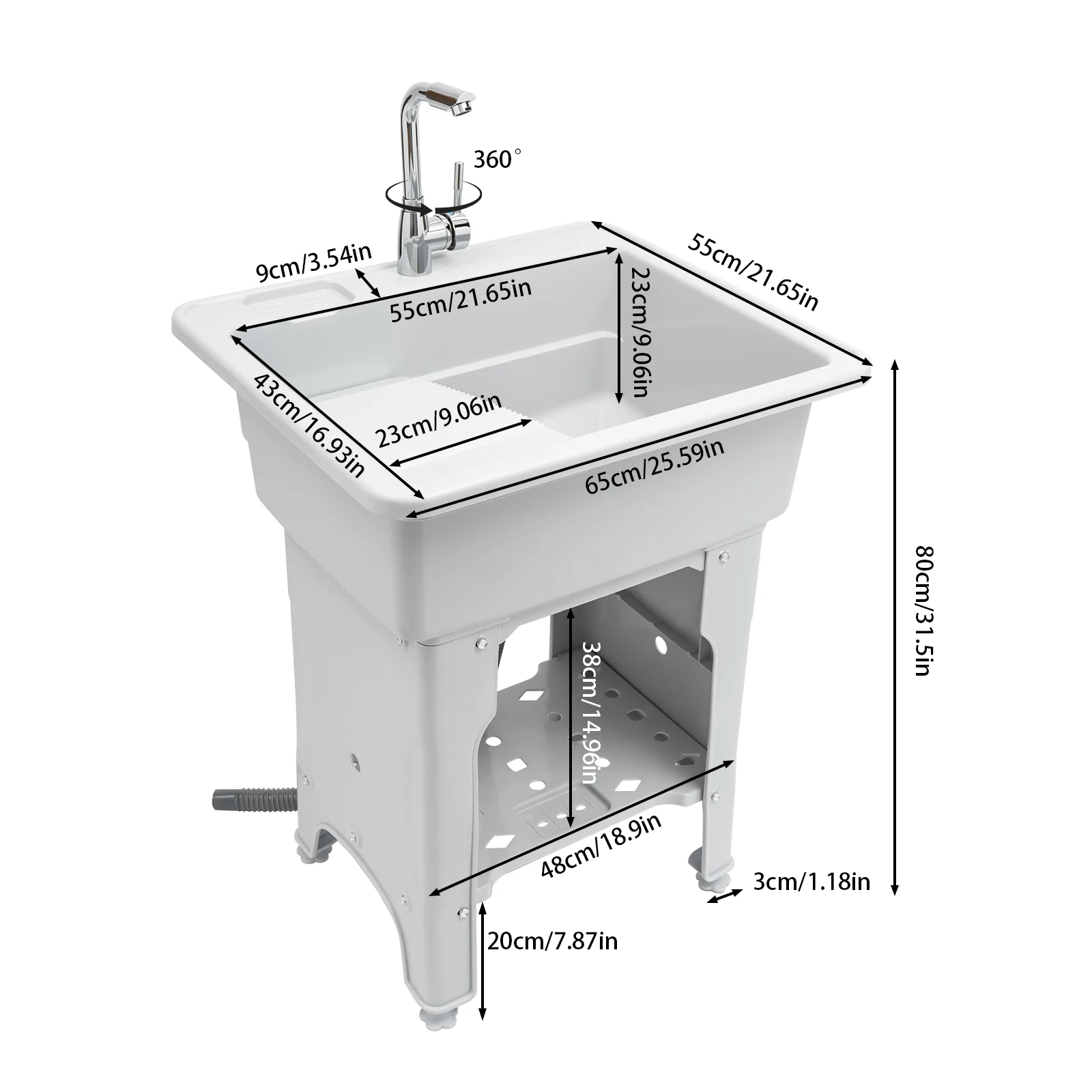 Freestanding Plastic Utility Sinks with Faucet Goudergo Drop in Deep sink kit with Inlet Pipe and Drain Pipe for Laundry Room 6