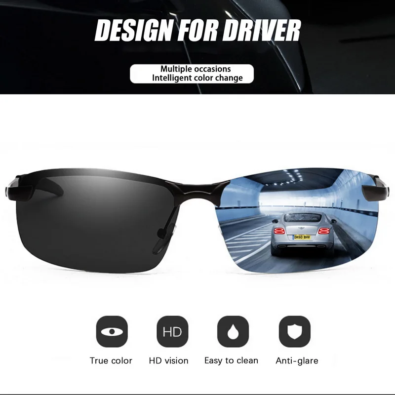Night Vision Glasses Anti-Glare Driving Goggle Men Half Frame Polarized Sunglasses Driver Outdoor UV400 Day and Night Glasses