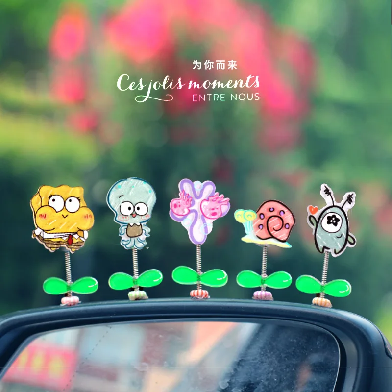Spongebob Squarepants Anime Figure Car Ornament Kawaii Patrick Star Squidward Tentacles Shake Head Doll Auto Interior Decor Gift