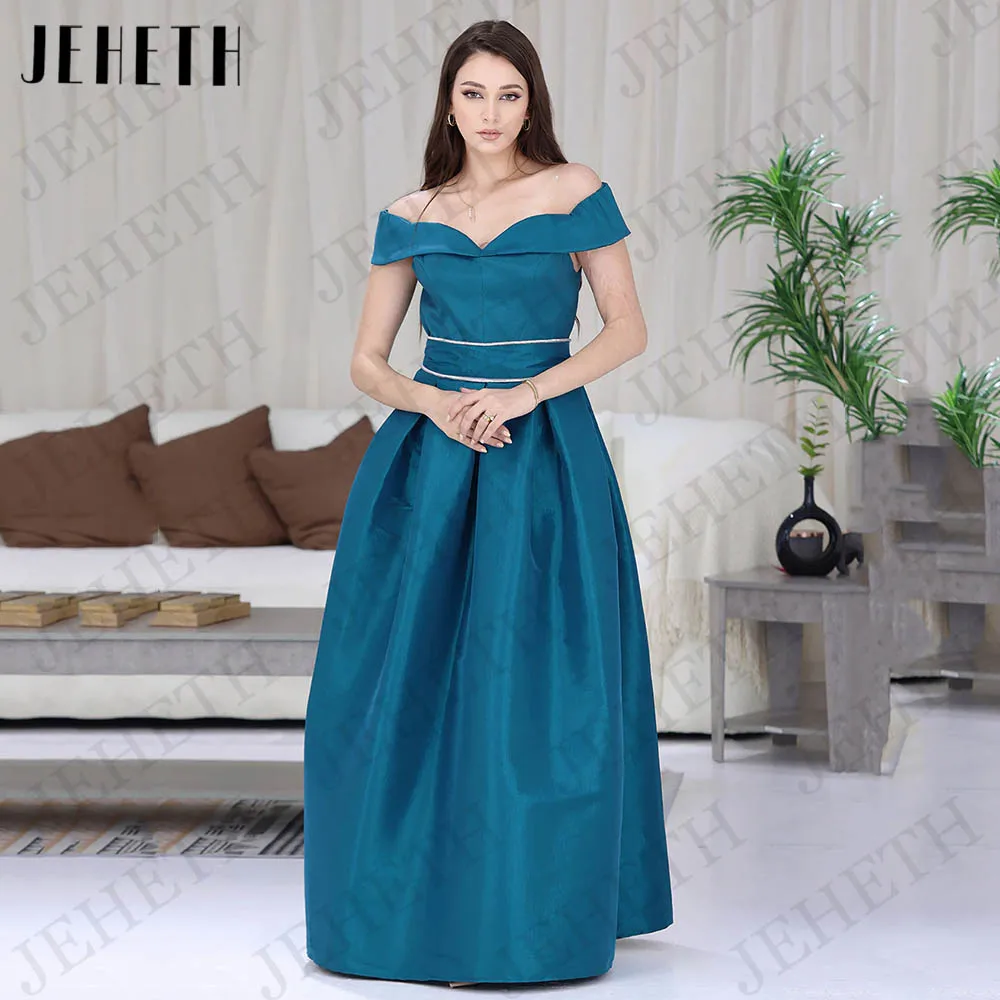 

JEHETH Satin Evening Dress Long Arabic Off The Shoulder Dubai A Line Prom Party Gowns Formal Floor Length Vestidos De Fiesta