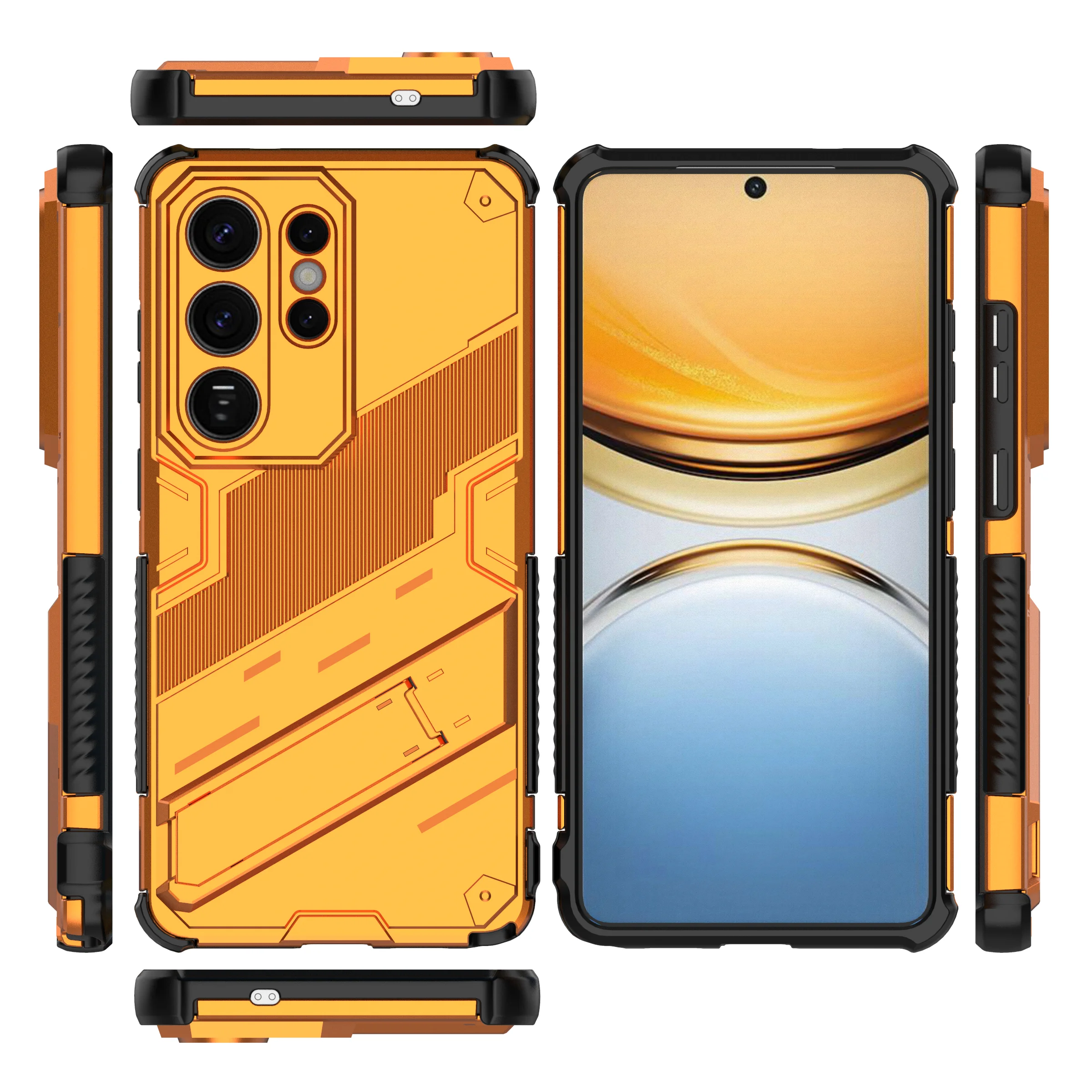 Armor Shockproof Phone Case with Holder and Lens Protection Cover