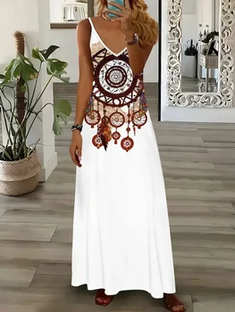 Printed Slim-fit Straight Tube Halter Women's Long Dress Summer Evening Dress High-end Atmosphere Elegant Dress Advance Guard