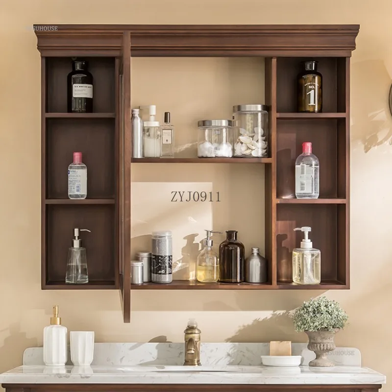 American Bathroom Mirror Cabinet Solid Wood Mirror Box Home Furniture Wall-mounted Storage Bathroom Vanity Cabinets