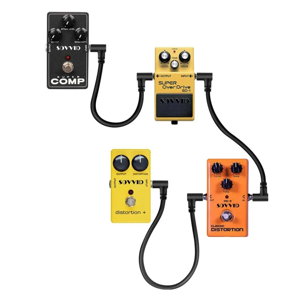6pcs Guitar Effect Pedal Cable Instrument Patch Cable 30cm / 12 Inch Long with 1/4 Inch 6.35mm Right Angle Plug Male Connector