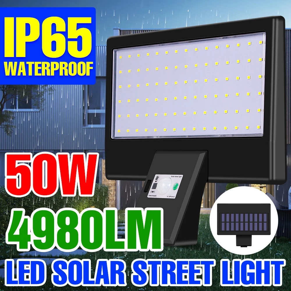 

50W LED Solar Light Outdoor LED Wall Lamp IP65 Waterproof Sunlight Motion Sensing Street Light Home Patio Path Security Lighting