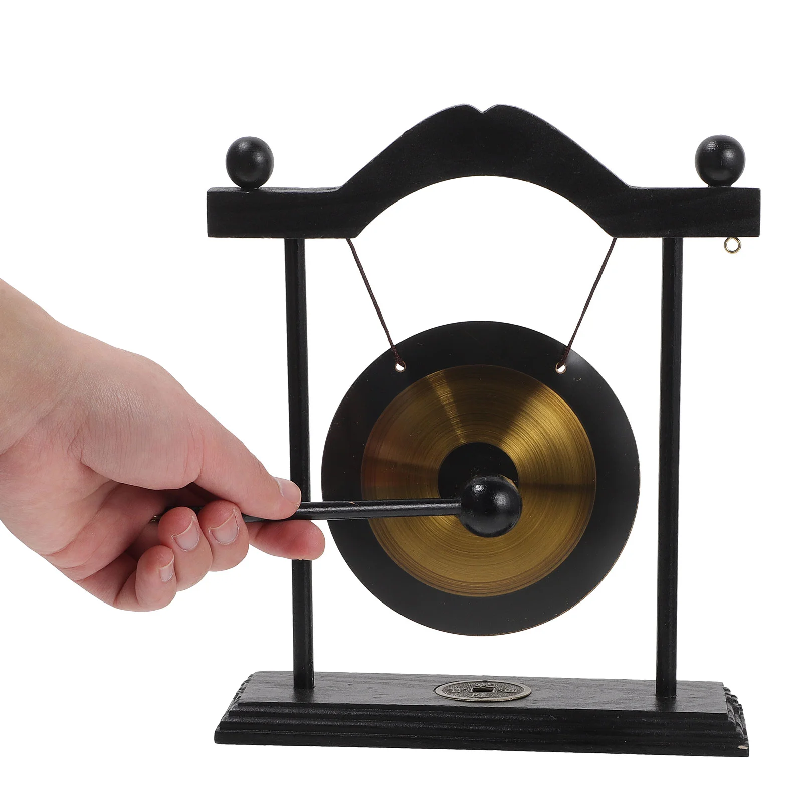 Brass Wood Frame Copper Gong Desk nament Home Desktop Decor Vintage Gong Craft Non Fading Musical Instruments Desktop Metal
