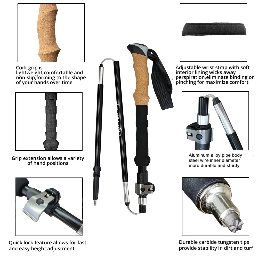 2 PCS 5-Section Outdoor Fold Trekking Pole Cane Camping Portable Walking Hiking Stick For Nordic 등산스틱 Climbing Stick Into Bag 3